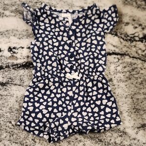 Heart Print Kids Romper - Navy and White